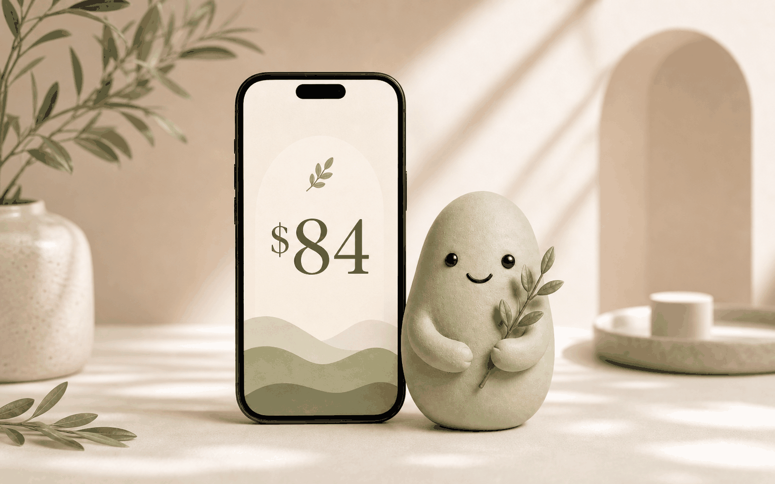 Pip beside a phone showing the Spendable Cash Today number.