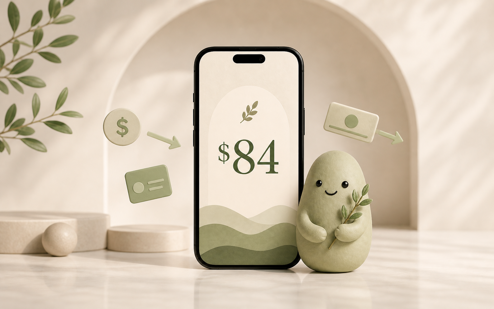 A Pip phone screen showing the daily Spendable Cash Today number.
